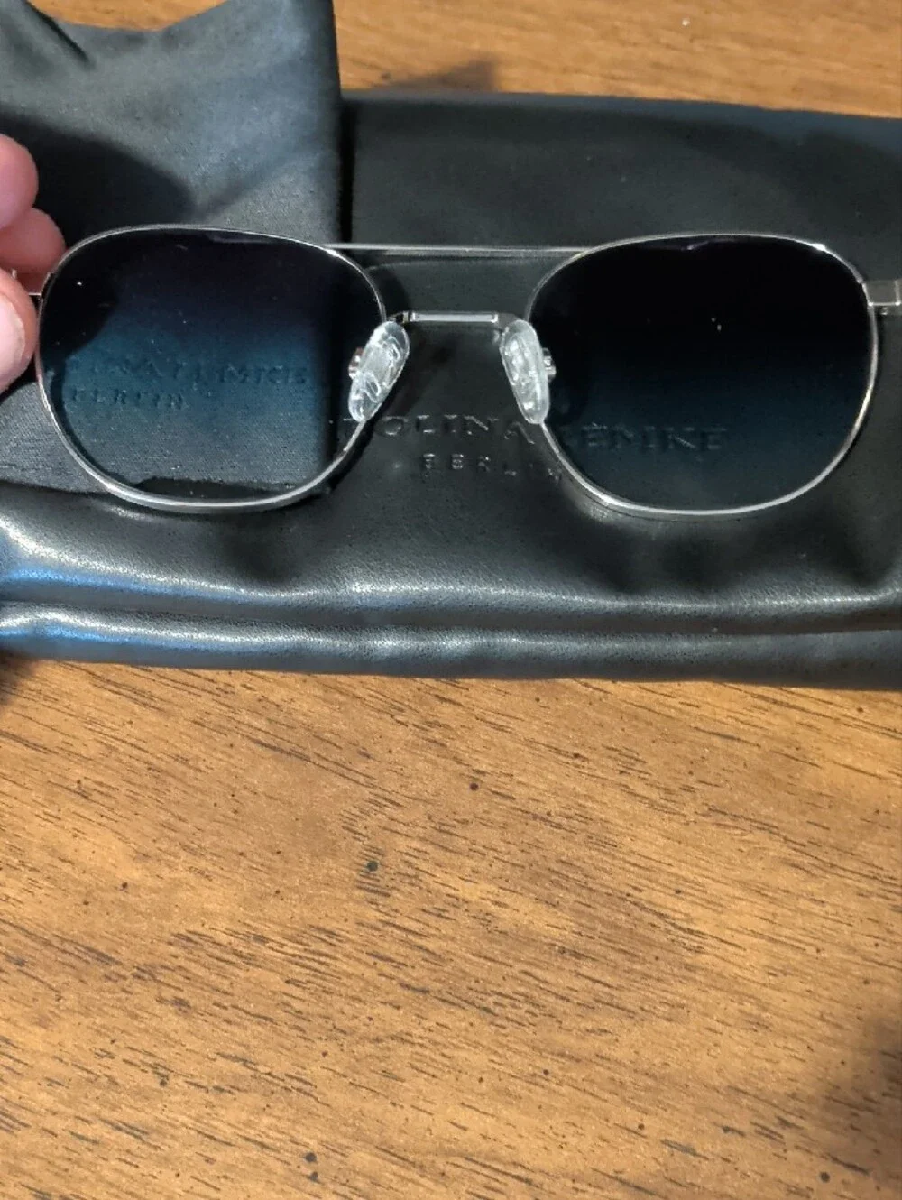 Carolina Lemke Berlin Men’s Silver Frame Sunglasses with Blue Lenses